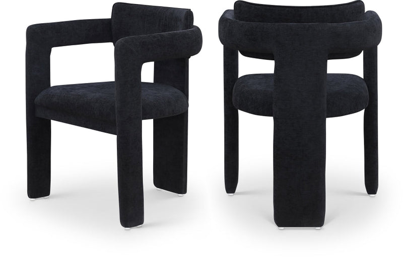 Brenda Chenille Fabric Upholstered Dining Chair in Black, Set of 2 - 11084Black-C