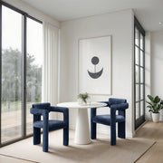 Brenda Chenille Fabric Upholstered Dining Chair in Blue, Set of 2 - 11084Navy-C