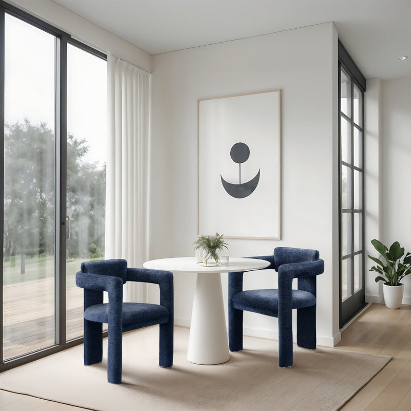 Brenda Chenille Fabric Upholstered Dining Chair in Blue, Set of 2 - 11084Navy-C