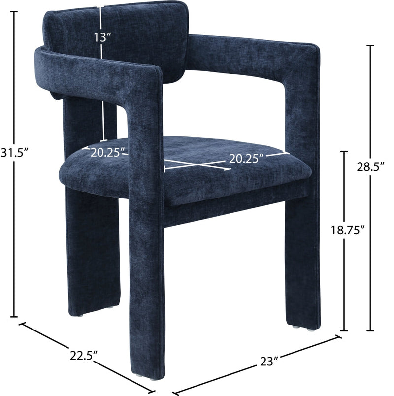 Brenda Chenille Fabric Upholstered Dining Chair in Blue, Set of 2 - 11084Navy-C