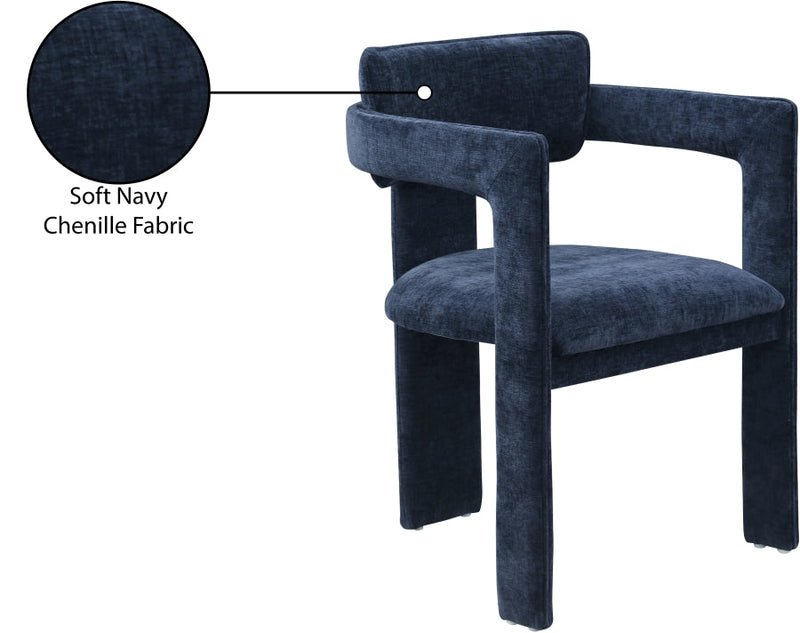 Brenda Chenille Fabric Upholstered Dining Chair in Blue, Set of 2 - 11084Navy-C