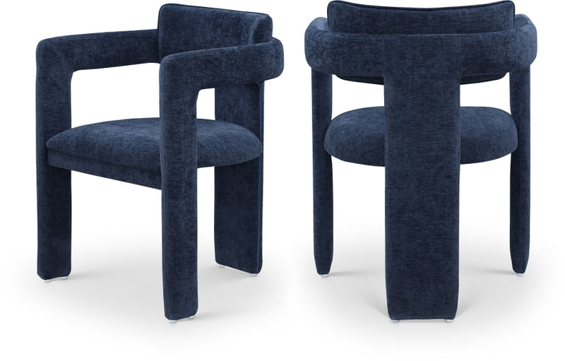 Brenda Chenille Fabric Upholstered Dining Chair in Blue, Set of 2 - 11084Navy-C