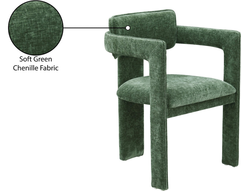 Brenda Chenille Fabric Upholstered Dining Chair in Green, Set of 2 - 11084Green-C