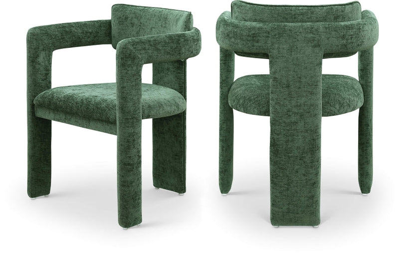 Brenda Chenille Fabric Upholstered Dining Chair in Green, Set of 2 - 11084Green-C