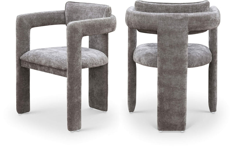Brenda Chenille Fabric Upholstered Dining Chair in Grey, Set of 2 - 11084Grey-C