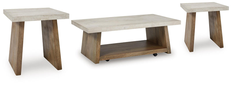 Brendalhouse Coffee Table with 2 End Tables in Light Brown - PKG022051