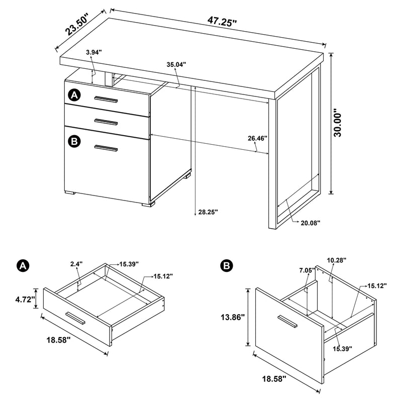 Brennan 47-inch 3-drawer Office Computer Desk Weathered Grey - 800520