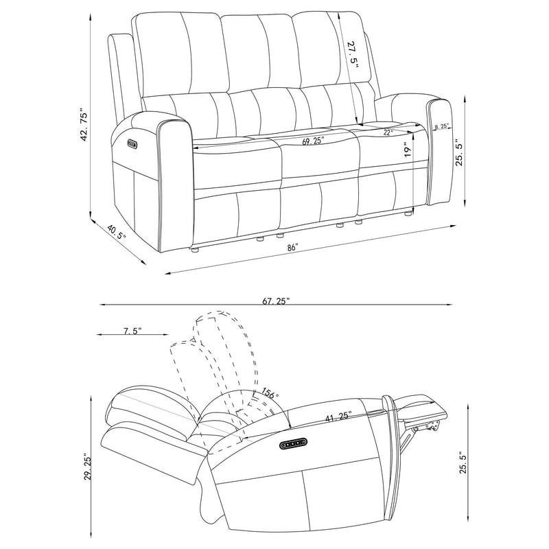 Brickston 2-piece Triple Power Reclining Sofa Set Grey - 603434PPP-S2