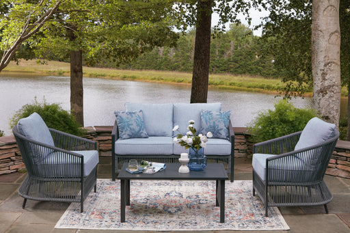 Bridges Beach Gray Outdoor Love/Chairs/Table Set (Set of 4) - PCP391-080