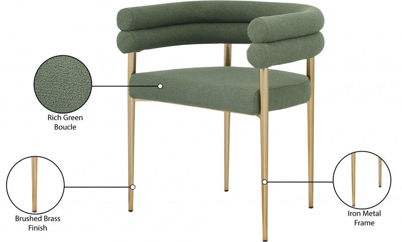 Brielle Boucle Fabric Upholstered Dining Chair in Green, Set of 2 - 804Green-C