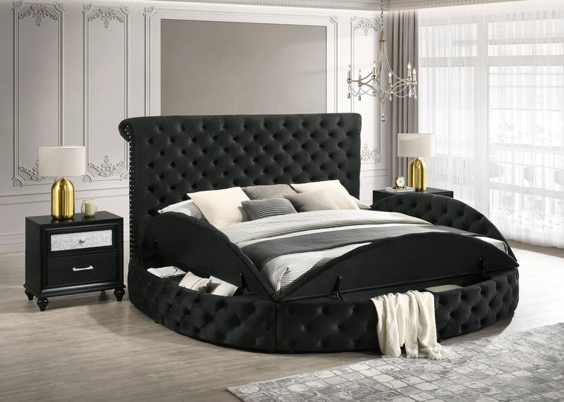 Brigitte Black Queen Upholstered Storage Panel Bed - Gate FurnitureQueen Bed