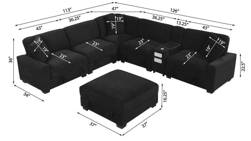 Brody - Black Sectional with Lift-Up Storage, Console, Bluetooth Speaker, Storage Drawer, USB Charger - S520-Sectional