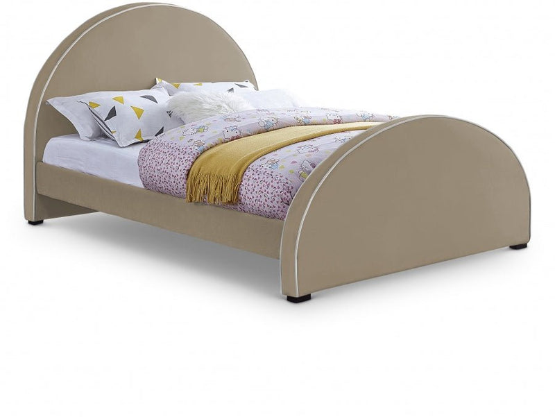 Brody Velvet King Bed Beige - Gate FurnitureKing Bed