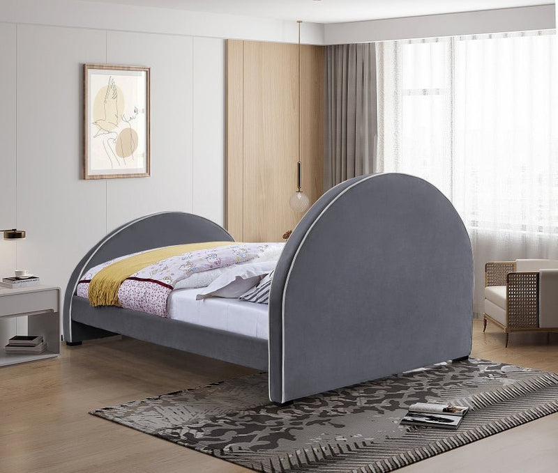 Brody Velvet King Bed Grey - Gate FurnitureKing Bed