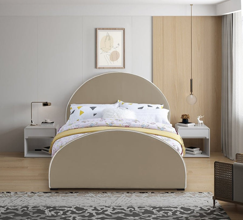 Brody Velvet Queen Bed Beige - Gate FurnitureQueen Bed