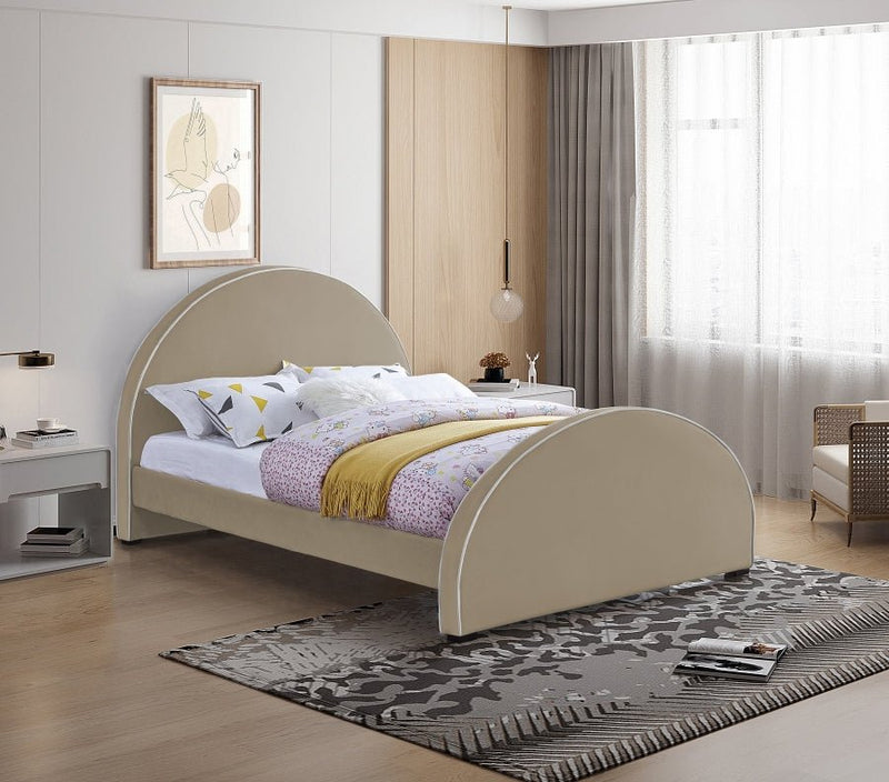 Brody Velvet Queen Bed Beige - Gate FurnitureQueen Bed