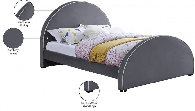 Brody Velvet Queen Bed Grey - Gate FurnitureQueen Bed