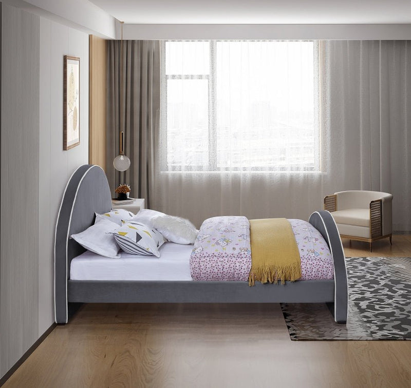 Brody Velvet Queen Bed Grey - Gate FurnitureQueen Bed