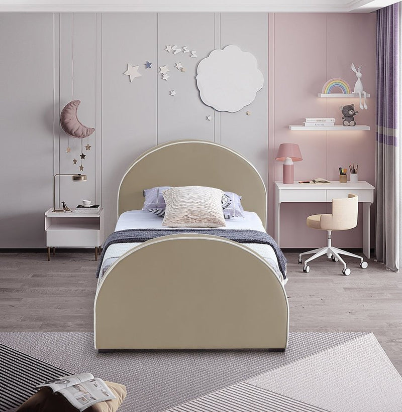 Brody Velvet Twin Bed Beige - Gate FurnitureTwin Bed