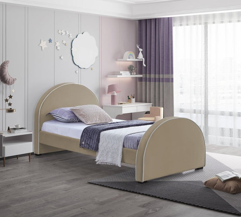 Brody Velvet Twin Bed Beige - Gate FurnitureTwin Bed