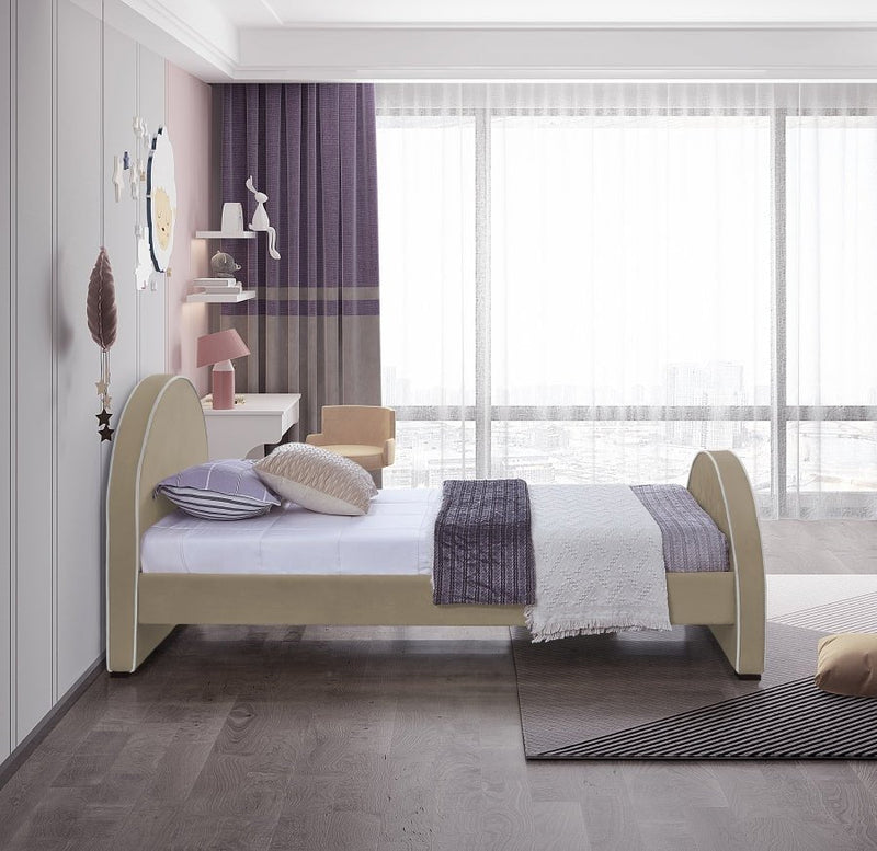 Brody Velvet Twin Bed Beige - Gate FurnitureTwin Bed