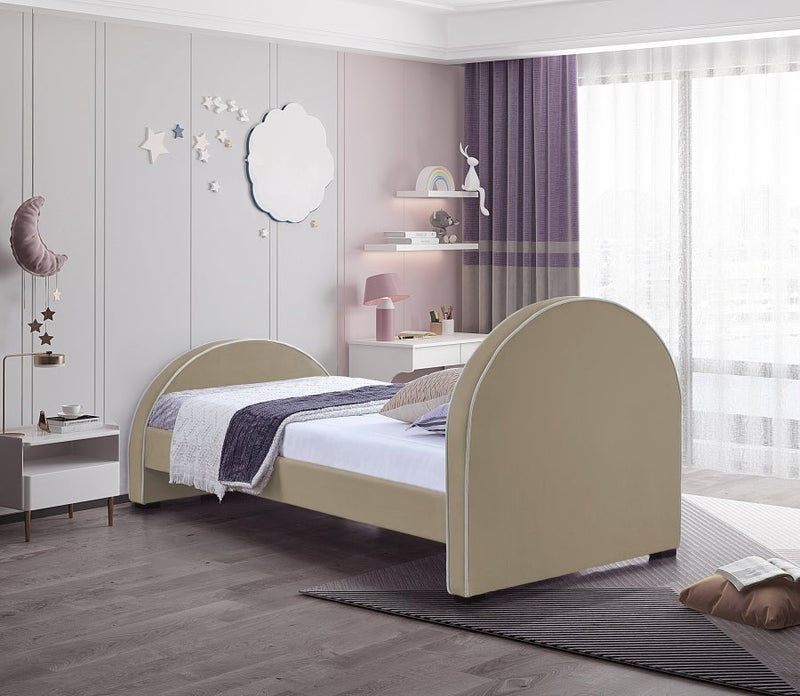 Brody Velvet Twin Bed Beige - Gate FurnitureTwin Bed
