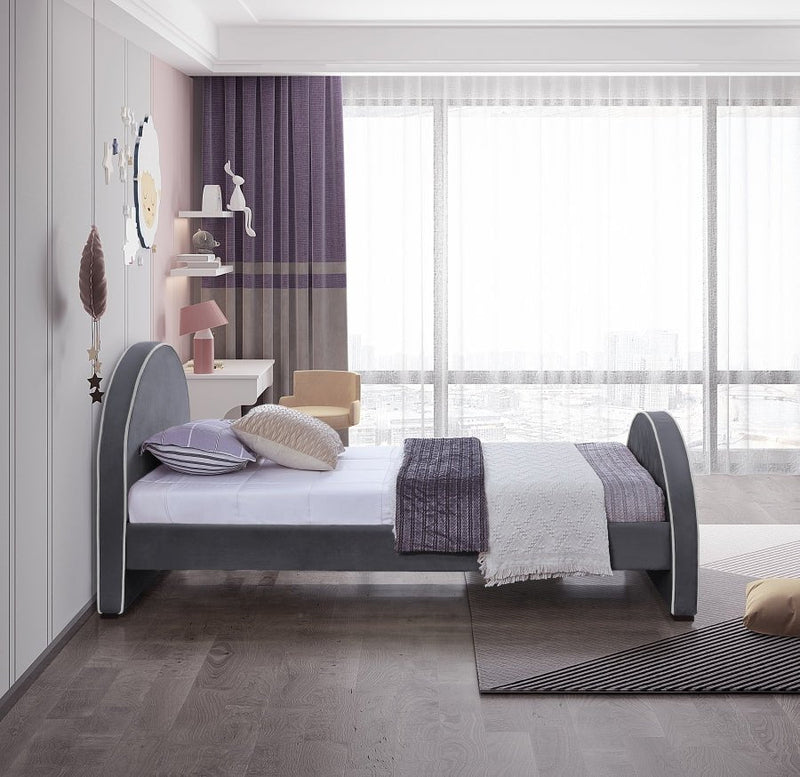 Brody Velvet Twin Bed Grey - Gate FurnitureTwin Bed