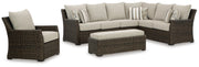 Brook Ranch 3-Piece Outdoor Sectional with Chair in Brown - PKG023647