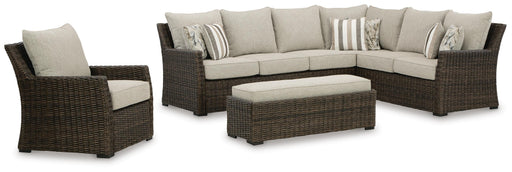 Brook Ranch 3-Piece Outdoor Sectional with Chair in Brown - PKG023647