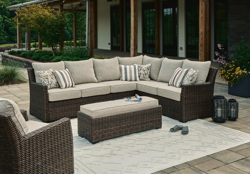 Brook Ranch 3-Piece Outdoor Sectional with Chair in Brown - PKG023647