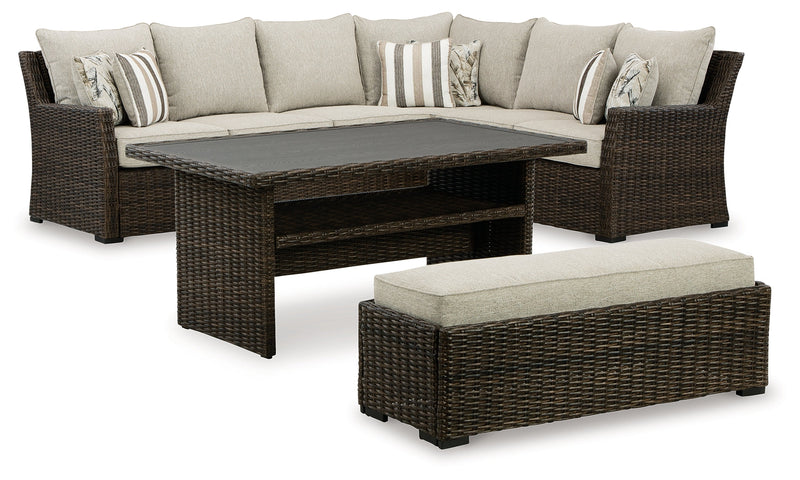 Brook Ranch Outdoor Sectional Set with Coffee Table in Brown from Ashley - Luna Furniture