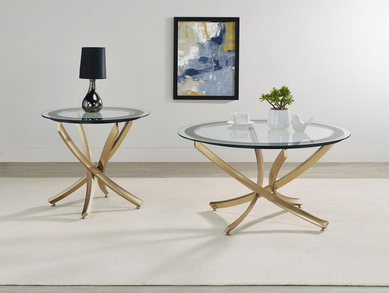 Brooke 2-piece Round Coffee and End Table Set Rose Brass - 707888-S2