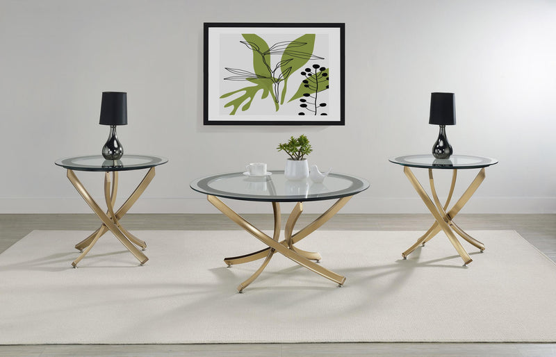 Brooke 3-piece Round Coffee and End Table Set Rose Brass - 707888-S3