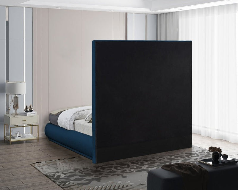 Brooke Linen Textured Fabric King Bed Blue - Gate FurnitureKing Bed