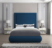 Brooke Linen Textured Fabric King Bed Blue - Gate FurnitureKing Bed