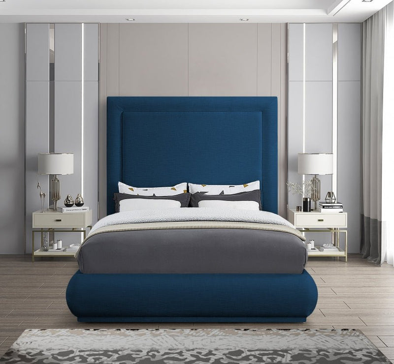 Brooke Linen Textured Fabric King Bed Blue - Gate FurnitureKing Bed