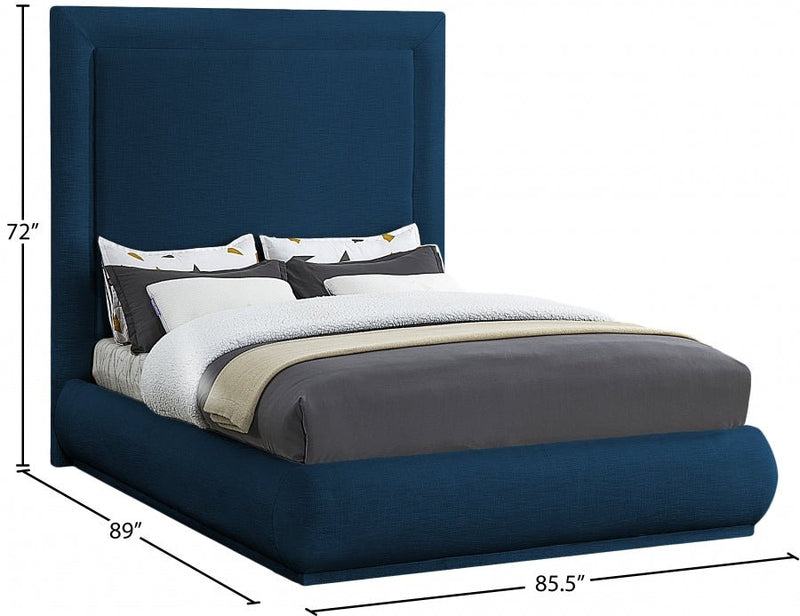 Brooke Linen Textured Fabric King Bed Blue - Gate FurnitureKing Bed