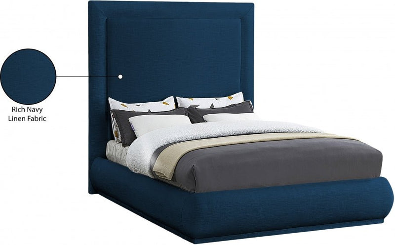 Brooke Linen Textured Fabric King Bed Blue - Gate FurnitureKing Bed