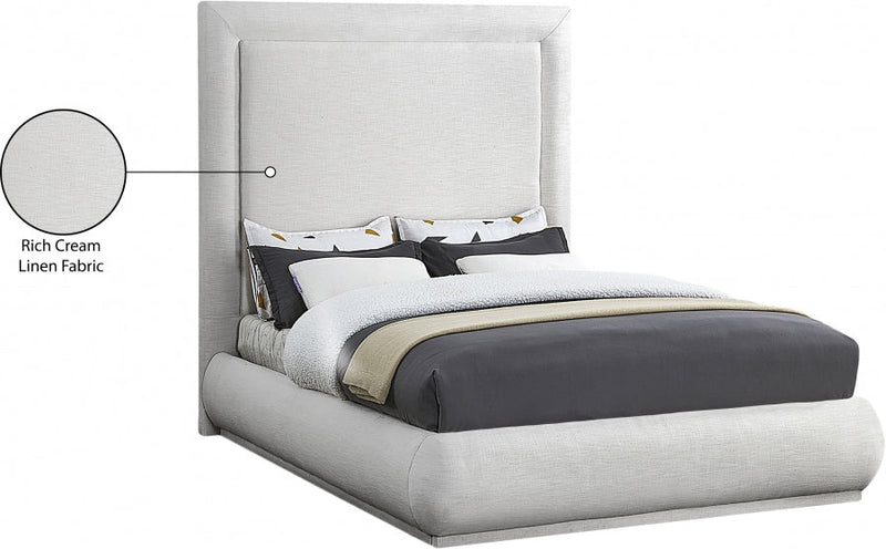 Brooke Linen Textured Fabric King Bed Cream - Gate FurnitureKing Bed