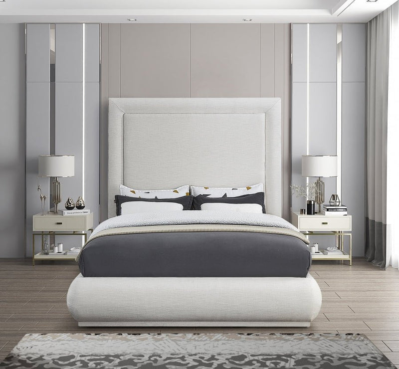 Brooke Linen Textured Fabric King Bed Cream - Gate FurnitureKing Bed