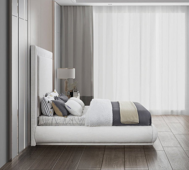 Brooke Linen Textured Fabric King Bed Cream - Gate FurnitureKing Bed