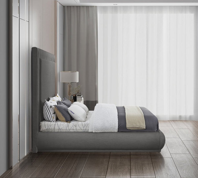 Brooke Linen Textured Fabric King Bed Grey - Gate FurnitureKing Bed