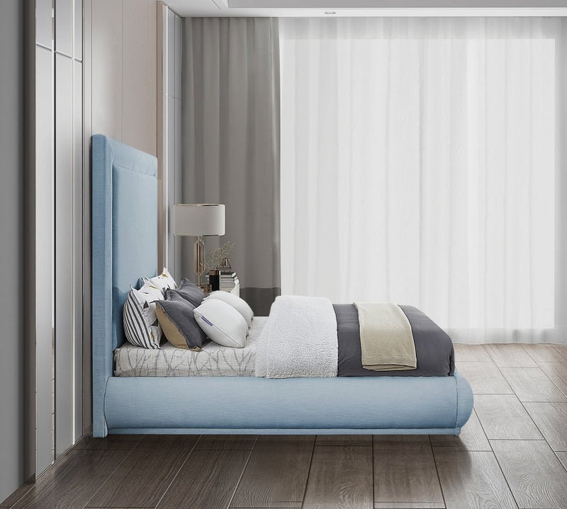 Brooke Linen Textured Fabric King Bed Light Blue - Gate FurnitureKing Bed