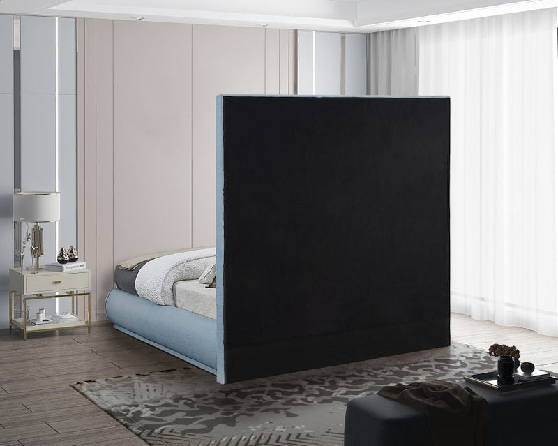 Brooke Linen Textured Fabric King Bed Light Blue - Gate FurnitureKing Bed