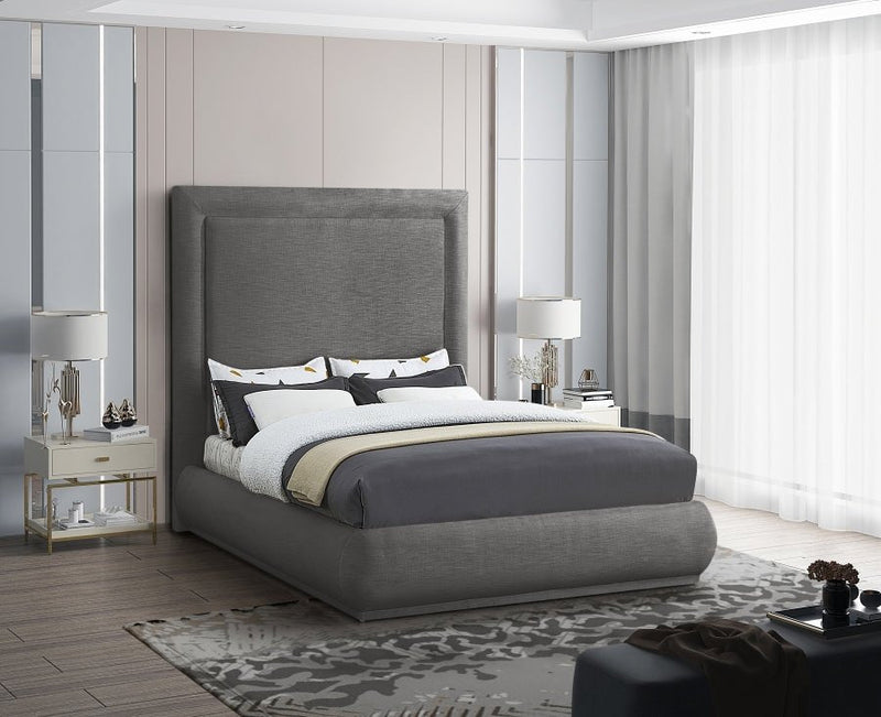 Brooke Linen Textured Fabric Queen Bed Grey - Gate FurnitureQueen Bed