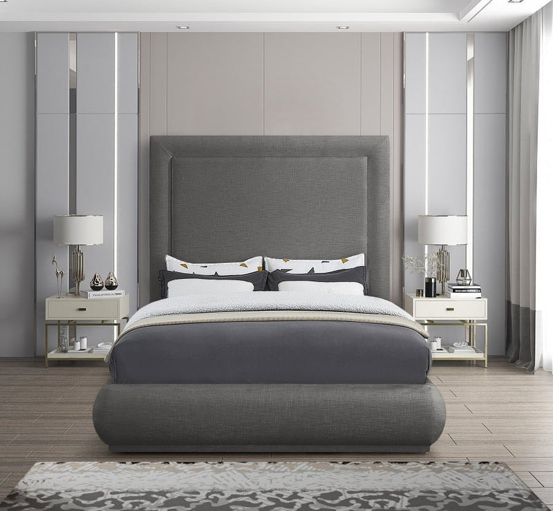 Brooke Linen Textured Fabric Queen Bed Grey - Gate FurnitureQueen Bed