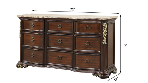 Brooks - 9 Drawers Marble Top Brown Dresser - B230-D