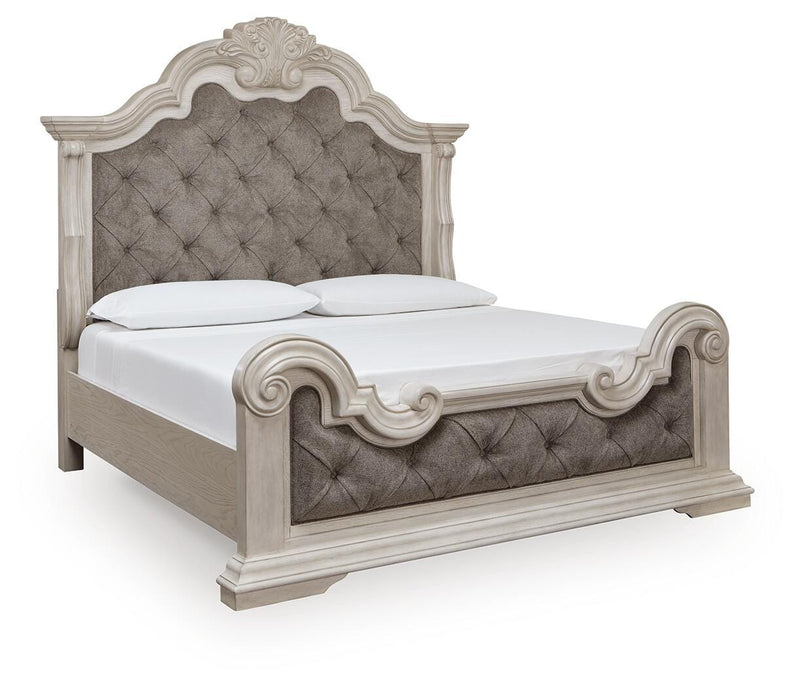 Bruchandi California King Upholstered Panel Bed with Dresser in Antique White - PKG023750