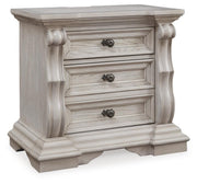 Bruchandi King Upholstered Panel Bed with Dresser and Nightstand in Antique White - PKG023748