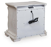 Bruchandi King Upholstered Panel Bed with Dresser and Nightstand in Antique White - PKG023748